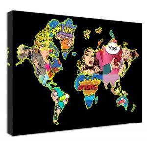 CARO Obraz na plátne - Black World Map Pop Art 40x30 cm