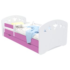 SKLADOM: Detská posteľ so zásuvkou 140x70 cm s výrezom hviezdička - ružová