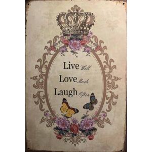 Ceduľa Live Love Laugh 30cm x 20cm Plechová tabuľa
