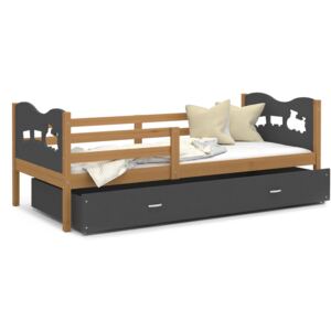 Detská posteľ so zásuvkou MAX S - 190x80 cm - sivá / jelša - vláčik
