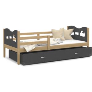 Detská posteľ so zásuvkou MAX S - 160x80 cm - sivá / borovica - vláčik