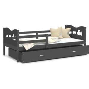 Detská posteľ so zásuvkou MAX S - 160x80 cm - šedá - vláčik