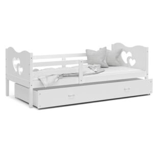 Detská posteľ so zásuvkou MAX S - 160x80 cm - biela - srdiečka