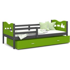 Detská posteľ so zásuvkou MAX S - 160x80 cm - zeleno-šedá - vláčik