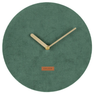 Tmavozelené nástenné hodiny s menčestrom Karlsson Corduroy, Ø 25 cm