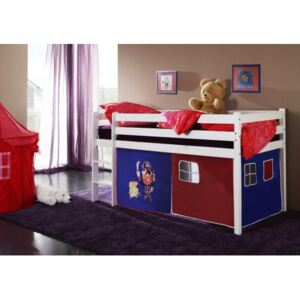 Dětská VYVÝŠENÁ postel DOMEČEK modročervený - bílá