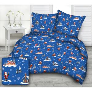 Obliečky bavlnené Vianočné obliečky Santa modrý TiaHome Vankúš 35x45cm