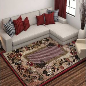 Červeno hnedý kusový koberec s kvetmi Červená Šírka: 120 cm | Dĺžka: 170 cm