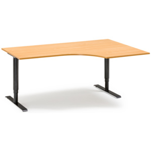 Výškovo nastaviteľný stôl Adeptus, pravý, 2000x1200 mm, dýha buk/čierna