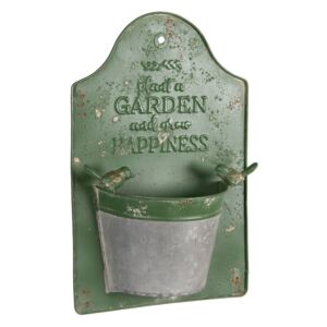 Zelený plechový nástenný kvetináč Garden - 23 * 9 * 36 cm