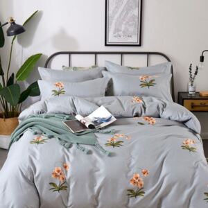 Francúzske posteľné obliečky CRUZ GRAY FLOWER 200x220cm - 200 x 220 cm - 6 SET 1x prikrývka 200x220cm 2x vankúš 2x malý vankúš 1x plachta