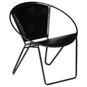 Relaxačná stolička z pravej kože 69x69x69 cm čierna