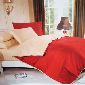 LUNA bavlnené jednofarebné obliečky červeno béžové - 140 x 200 cm - 3 SET 1x vankúš 1x malý vankúš 1x prikrývka - Červená