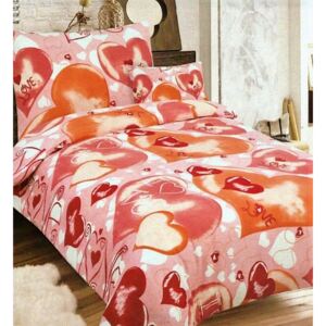 HEART ružové Flanelové obliečky - Posteľ štandard 140x200cm - 1x vankúš 1x prikrývka - Ružová