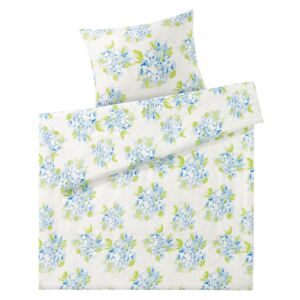 MERADISO® Saténová posteľná bielizeň, 140 x 200 cm, floral modrá / zelená / biela (100303444)