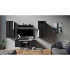 Obývacia izba Chiero I, Farby: čierny / čierny lesk, Osvetlenie: osvetlenie LED modré