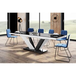 Luxusný rozkladací jedálenský stôl VIVA 2 LESK čierna vrch /čierno biele nohy DOPRAVA ZADARMO