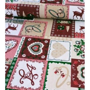 Metráž dekoračná látka zmesová vianočná patchwork s jeleňom | RTex