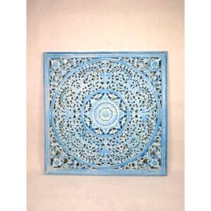 Závesná dekorácia MANDALA modrá bledá, exotické drevo, ručná práca, 110x110 cm