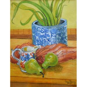 Reprodukcia, Obraz - Blue and White Pot, Jug and Pears, 2006, Joan Thewsey