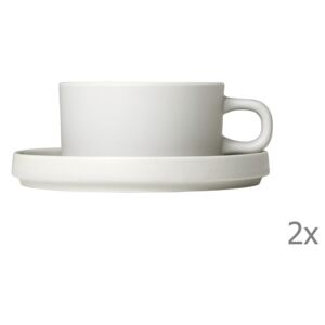 Sada 2 bielych keramických hrnčekov na kávu s tanierikmi Blomus Pilar, 170 ml