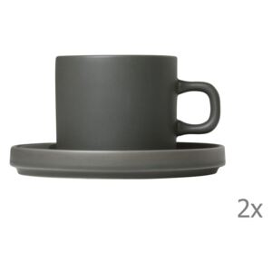 Sada 2 sivých keramických hrnčekov na kávu s tanierikmi Blomus Pilar, 200 ml
