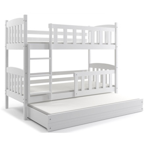 Poschodová posteľ FLORENT 3 + matrac + rošt ZADARMO, 90x200 cm, biela, biela