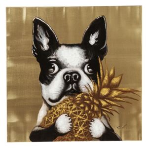 KARE DESIGN Obraz s ručnými ťahmi Dog with Pineapple 80 × 80 cm 80 × 80 × 3,5 cm