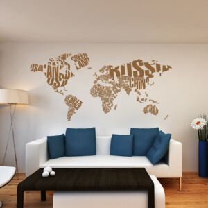 GLIX Mapa sveta - nálepka na stenu Hnedá 200 x 100 cm