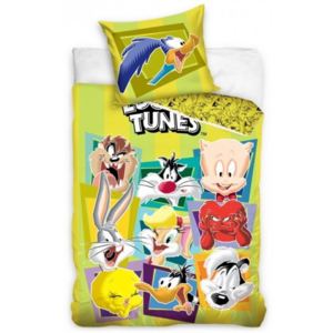 Carbotex · Posteľné obliečky Looney Tunes - Tweety, Porky, Bugs Bunny - Warner Bros - 100% bavlna - 70x80 cm + 140x200 cm - Certifikát ÖKO-