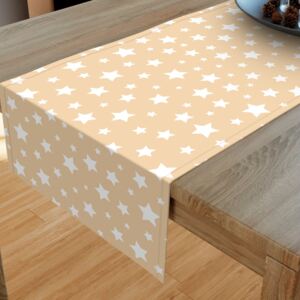 Goldea dekoračný behúň na stôl loneta - vzor biele hviezdy na béžovom 50x140 cm