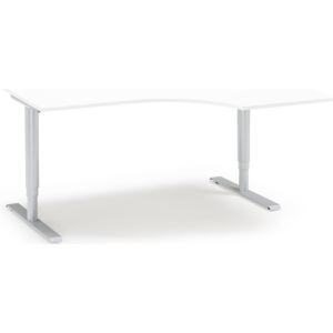 Výškovo nastaviteľný stôl Adeptus, pravý, 1800x1200 mm, biely lam./šedá
