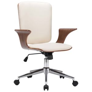 Otočná kancelárska stolička krémová umelá koža a ohýbané drevo