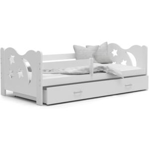 Detská posteľ so zásuvkou Mikoláš - 160x80 cm - biela - mesiac a hviezdičky