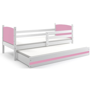 Detská posteľ BRENEN 2 + matrace + rošt ZADARMO, 90x200 cm, biela, ružová