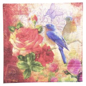 Papierové obrúsky s vtáčikmi a ružami - 33 * 33 cm (20)