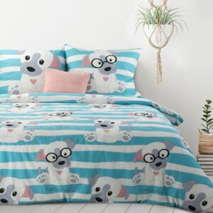 Detské bavlnené modré posteľné obliečky so psíkom 140 x 200 cm Modrá