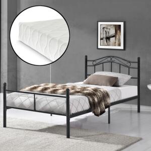 [en.casa] Kovová posteľ "Florenz" HTMB-120BM s roštom a matracom 120 x 200 cm čierna