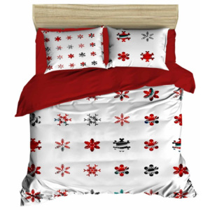 Sada obliečky a plachty na dvojposteľ Christmas Snowlakes Red, 200 × 220 cm