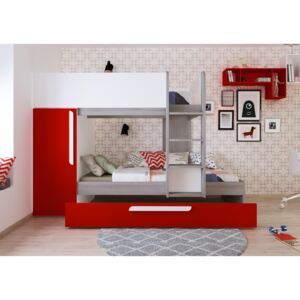 Poschodová posteľ pre tri deti Bo7 - red, white, molina oak