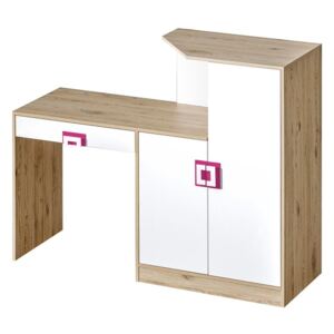 Písací stôl - Komoda Niczi NI11, Farby: dub svetlý / biely + ružový