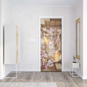 GLIX Fototapeta na dvere - 3D Tunnel Cherry Blossom Flowers Modern Design