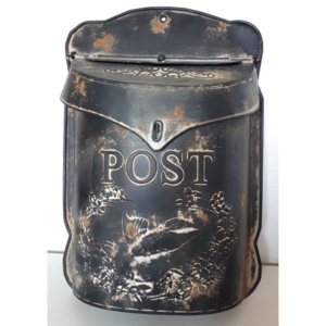 Čierna poštová retro schránka s vtáčikom - 26*8*39 cm