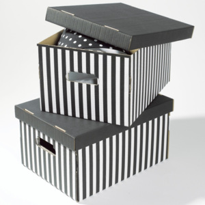 Sada 2 sivých úložných škatúľ Compactor Stripes