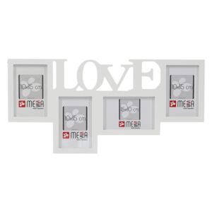 Fotorám "LOVE" na 4 fotky (15x10 a 10x15) - biely MSW1029W - moderný štýl