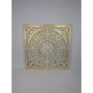Dekorácia na stenu Mandala zlatá ,110x110 cm exotické drevo, ručná práca