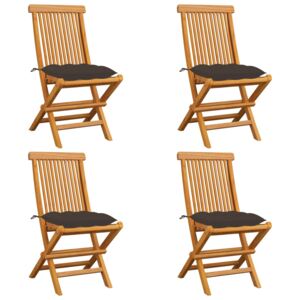 Záhradné stoličky so sivohnedými podložkami 4 ks tíkový masív