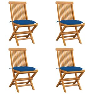 Záhradné stoličky s modrými podložkami 4 ks tíkový masív
