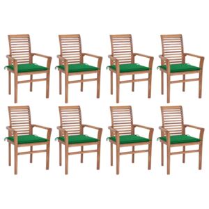 Jedálenské stoličky 8 ks zelené podložky tíkový masív
