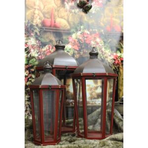 Červené tmavé drevené lampáše 3-set